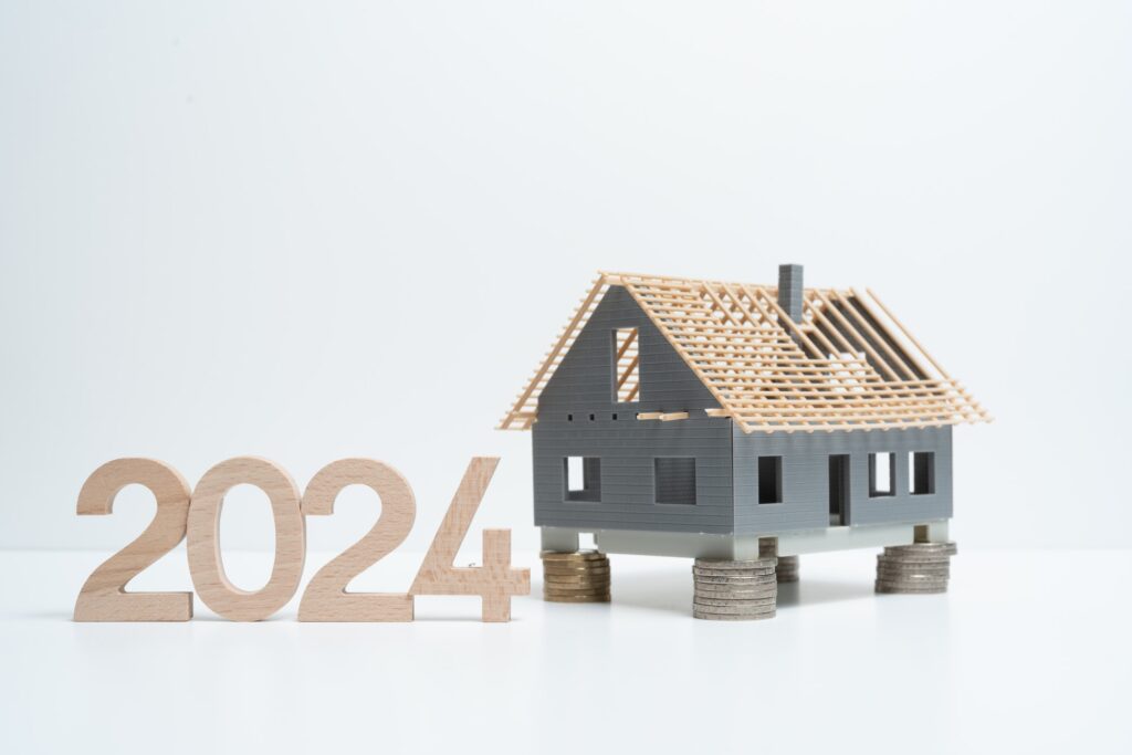 New Year 2024 miniature house under construction concept