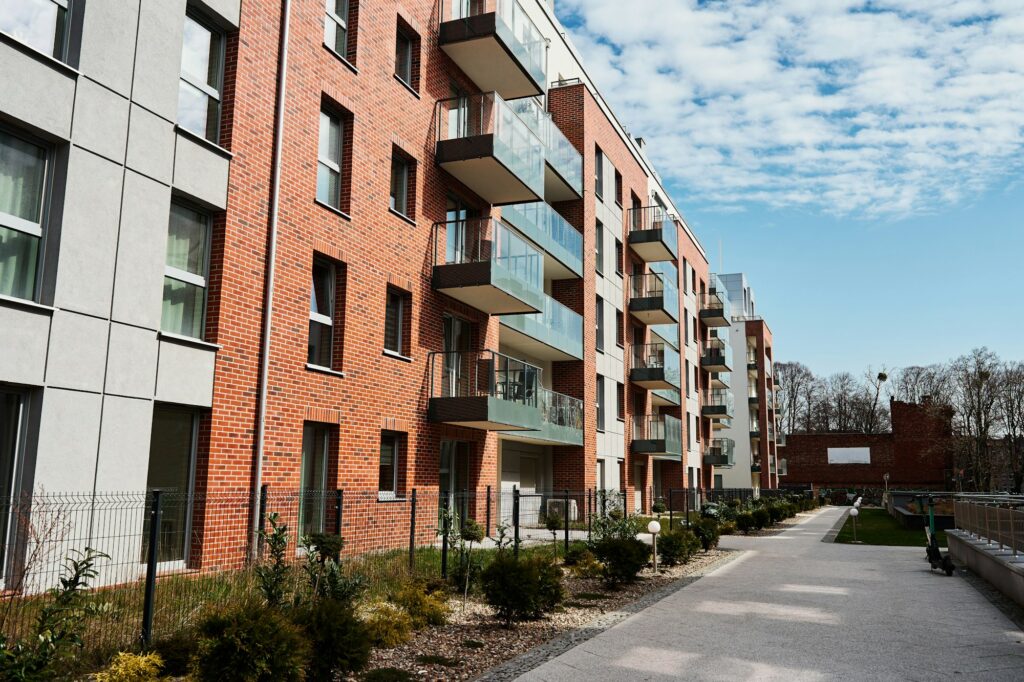 Modern residential complex in Gdansk, Poland. Living house facade