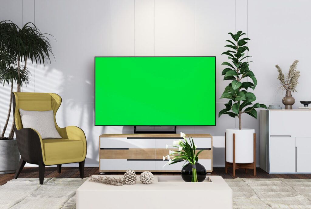 Mock up smart TV with with chroma key in modern interior fully f